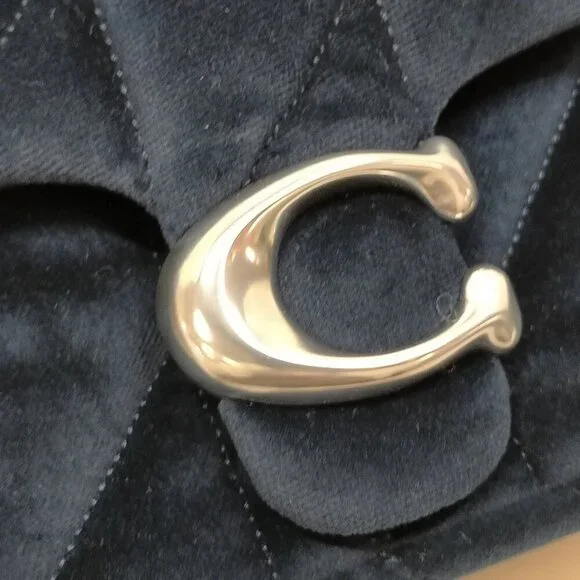 Coach Shoulder Bag Navy Blue Velvet 389-031525
